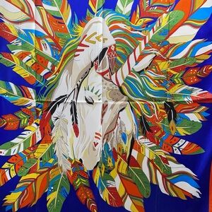 Square Satin Vibrant Feathered Horse Scarf NEW